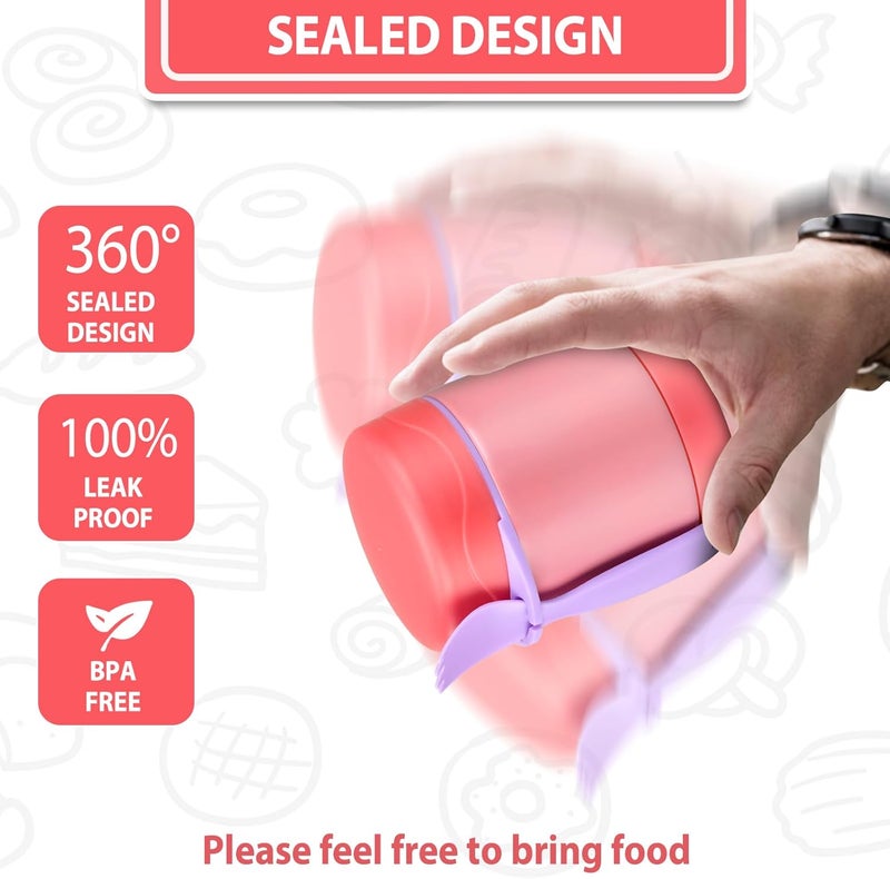 Howeemo 10oz Soup Thermo for Hot Food Kids, Insulated Food Jar with Spoon, Leak Proof Stainless Steel Wide Mouth Lunch Food Thermo Jar for School (Pink) - Image 5